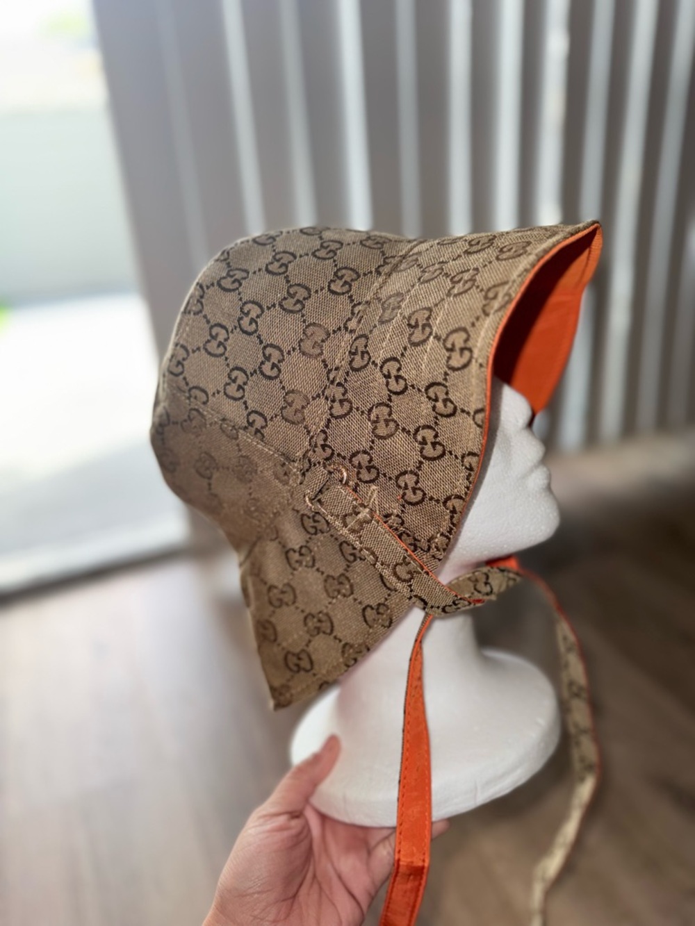 Gucci hat Beige GG Monogram Bucket Hat with Orange Trim - Picture 3 of 6
